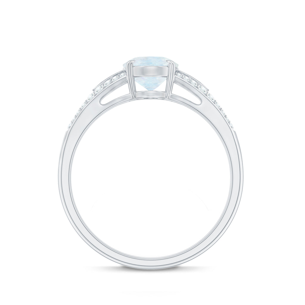 Rosec Jewels-3/4 CT Oval Cut Moonstone Solitaire Engagement Ring with Diamond Accent