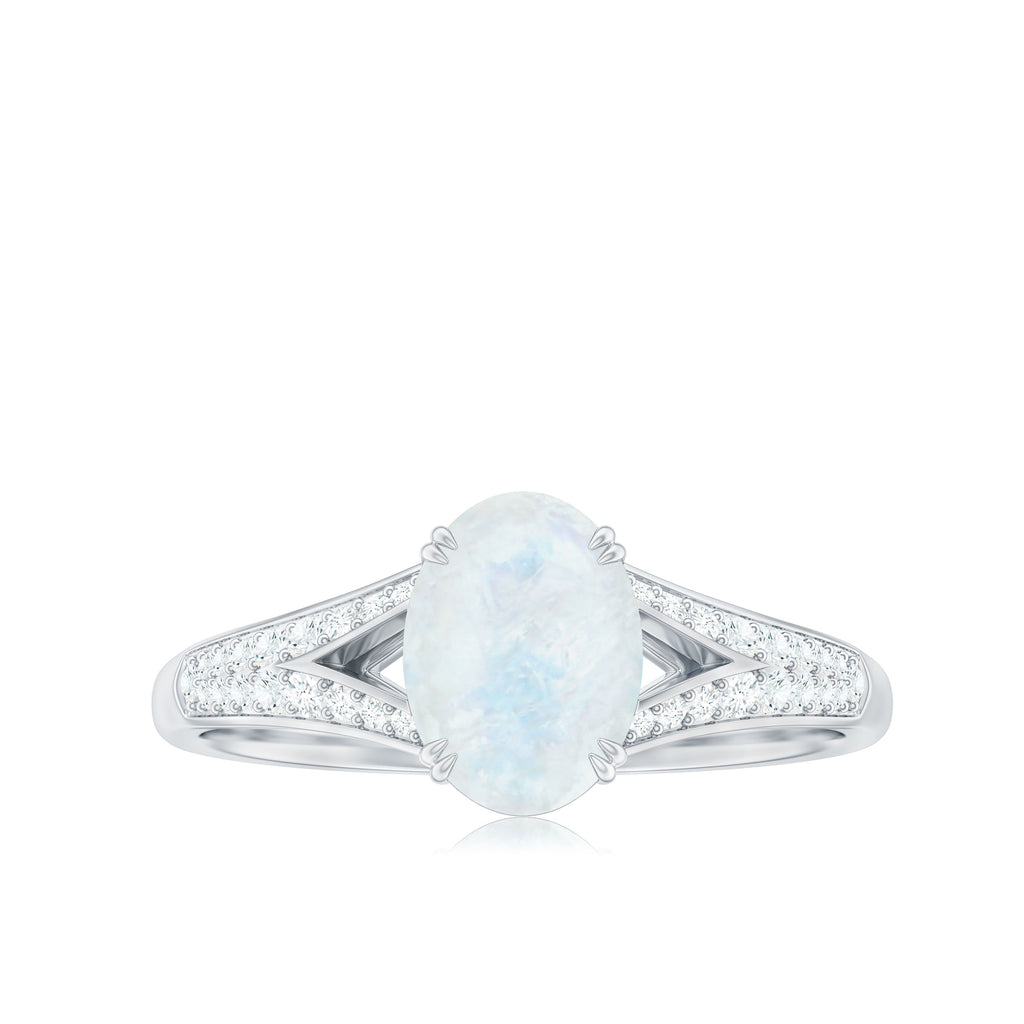 Rosec Jewels-3/4 CT Oval Cut Moonstone Solitaire Engagement Ring with Diamond Accent