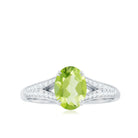 1.25 CT Peridot Solitaire Engagement Ring with Diamond Accent Peridot - ( AAA ) - Quality - Rosec Jewels