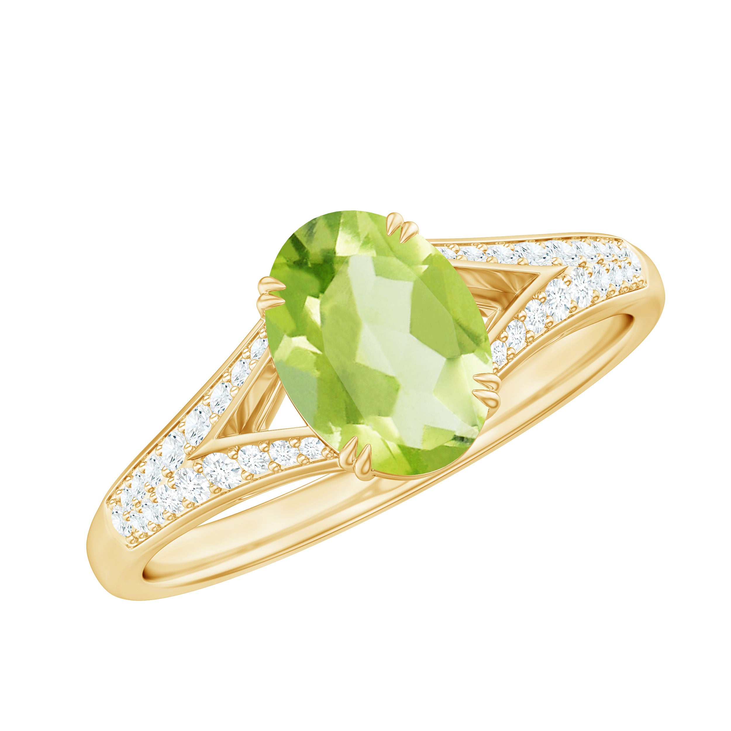 1.25 CT Peridot Solitaire Engagement Ring with Diamond Accent Peridot - ( AAA ) - Quality - Rosec Jewels
