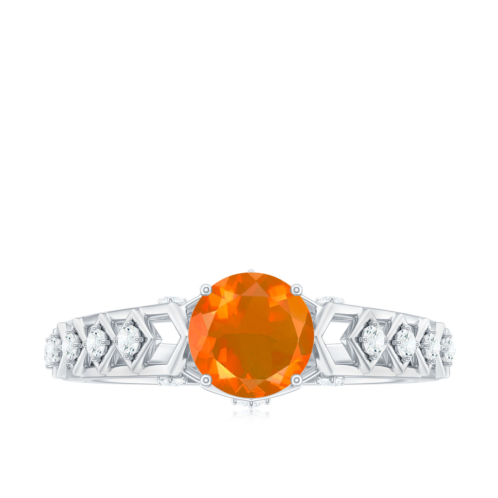 1 CT Solitaire Fire Opal and Diamond Art Deco Engagement Ring Fire Opal - ( AAA ) - Quality - Rosec Jewels