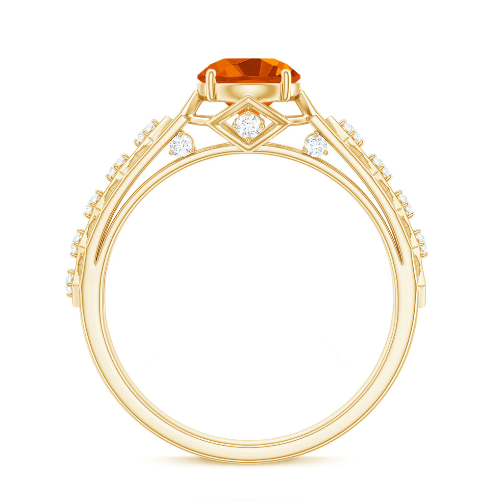 1 CT Solitaire Fire Opal and Diamond Art Deco Engagement Ring Fire Opal - ( AAA ) - Quality - Rosec Jewels