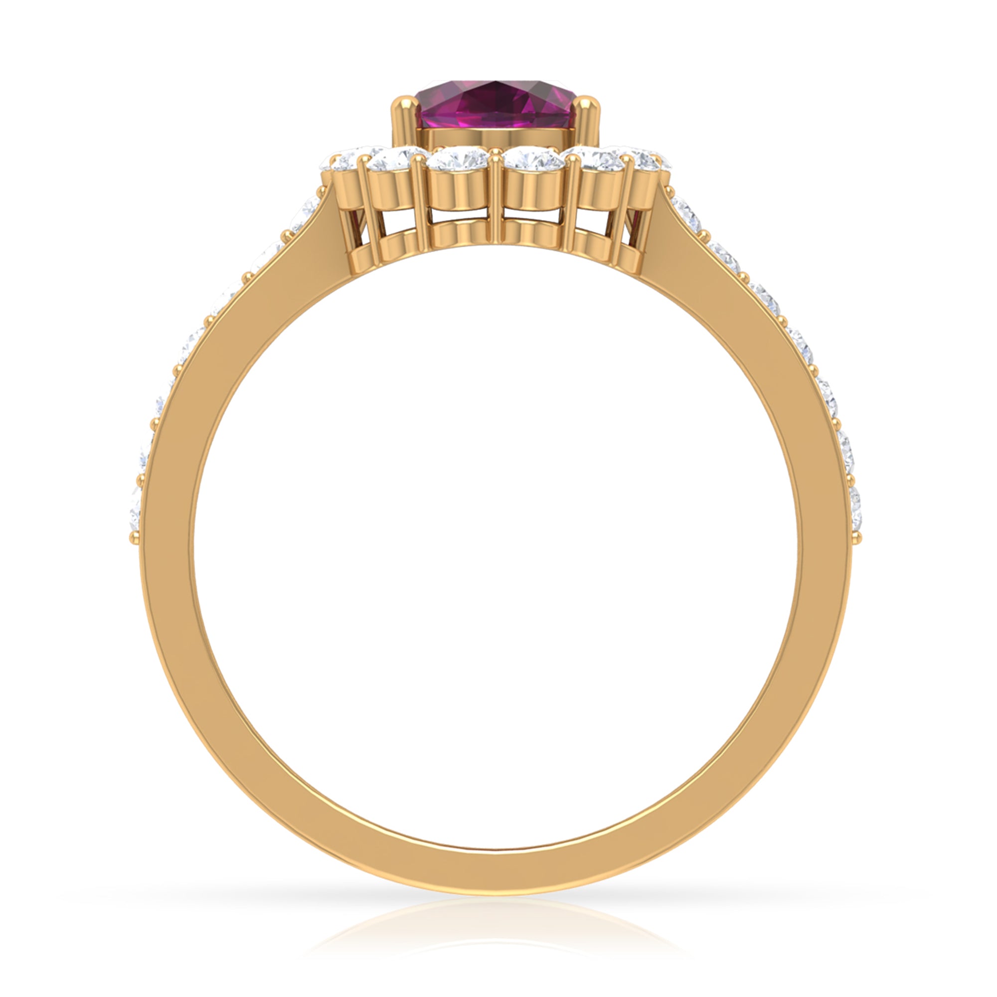 2.75 CT Oval Shape Solitaire Rhodolite and Moissanite Accent Engagement Ring Rhodolite - ( AAA ) - Quality - Rosec Jewels