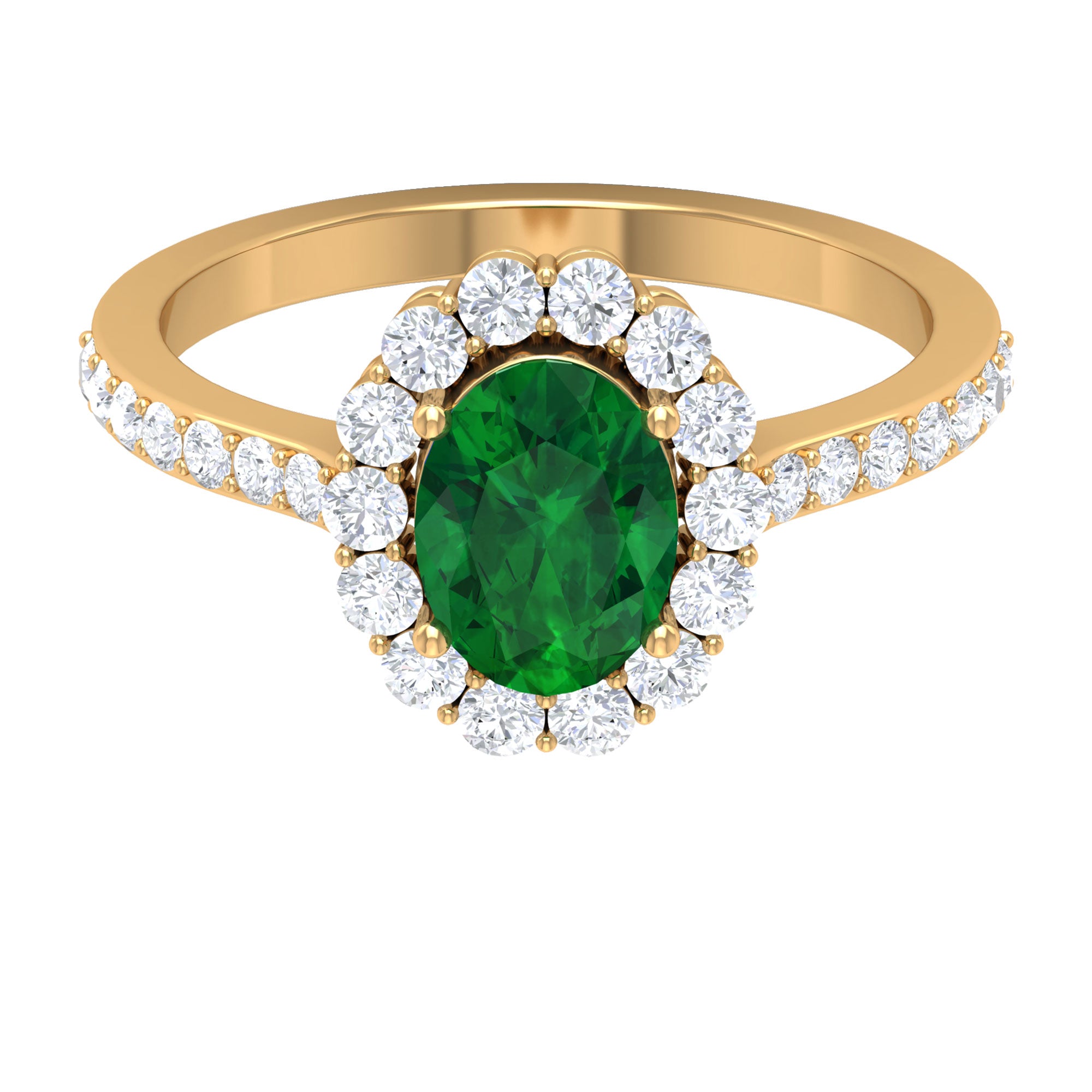 2.50 CT Oval Shape Created Emerald Ring with Moissanite Halo Lab Created Emerald - ( AAAA ) - Quality - Rosec Jewels