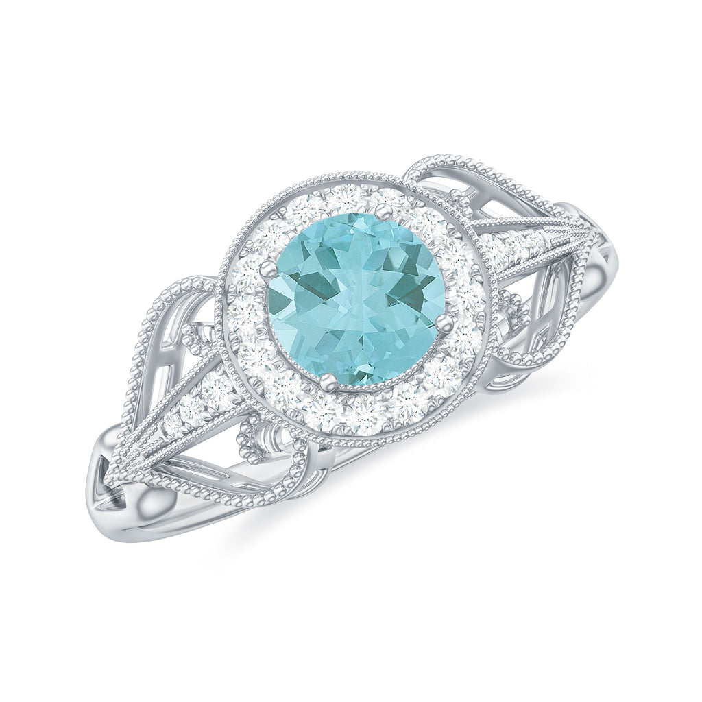 Vintage Inspired Real Sky Blue Topaz and Diamond Engagement Ring Sky Blue Topaz - ( AAA ) - Quality - Rosec Jewels