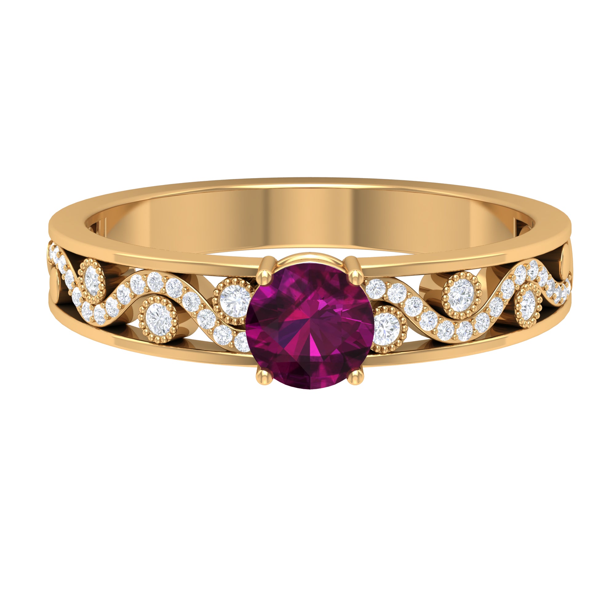 Designer Solitaire Engagement Ring with Rhodolite and Diamond Rhodolite - ( AAA ) - Quality - Rosec Jewels