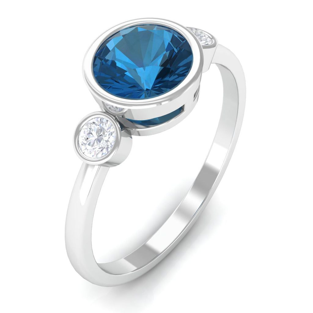 Round London Blue Topaz and Diamond Solitaire Engagement Ring London Blue Topaz - ( AAA ) - Quality - Rosec Jewels