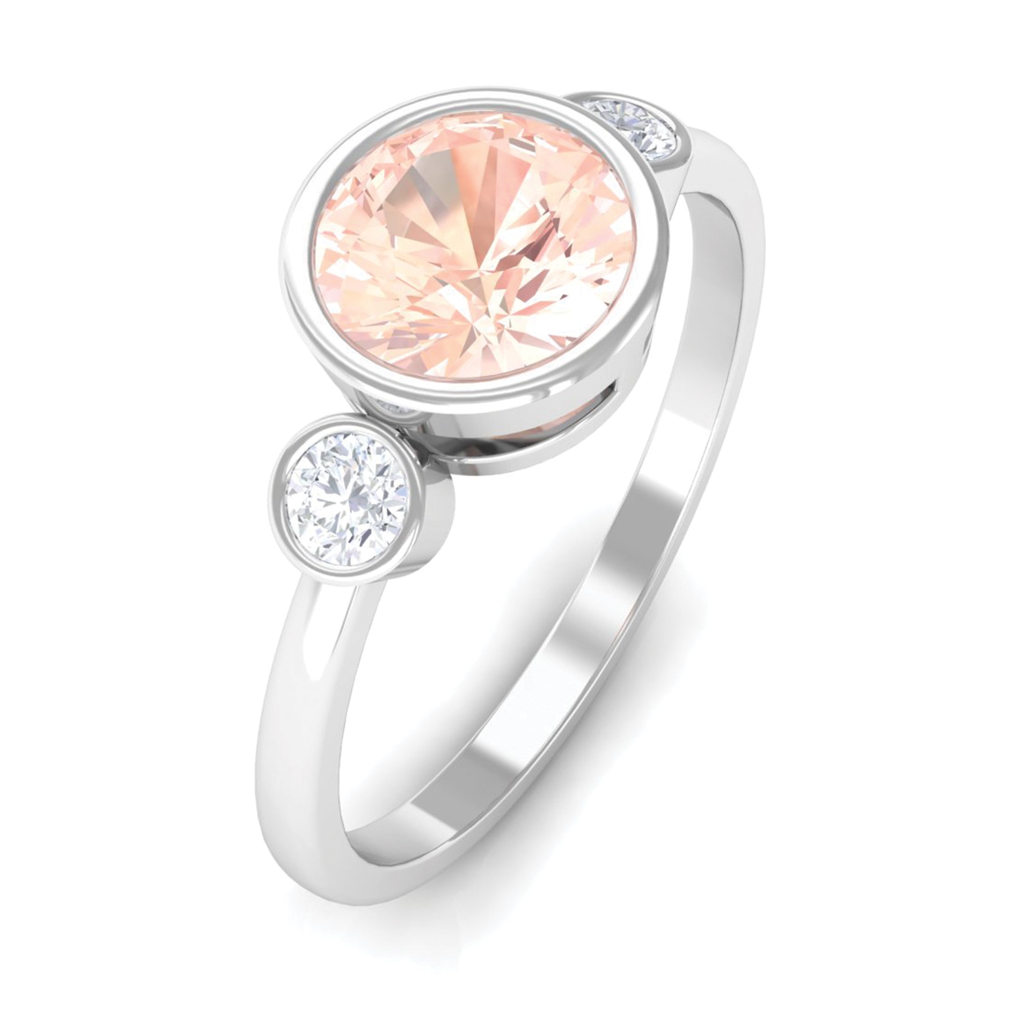 Morganite and Diamond Engagement Ring in Bezel Setting Morganite - ( AAA ) - Quality - Rosec Jewels