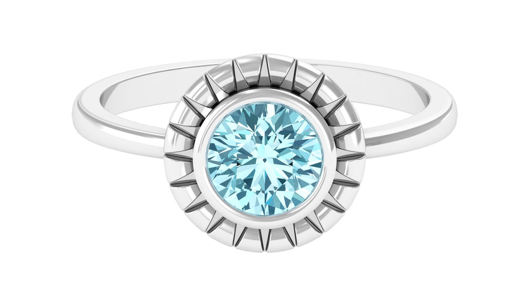 Bezel Set Aquamarine Solitaire Engagement Ring Aquamarine - ( AAA ) - Quality - Rosec Jewels