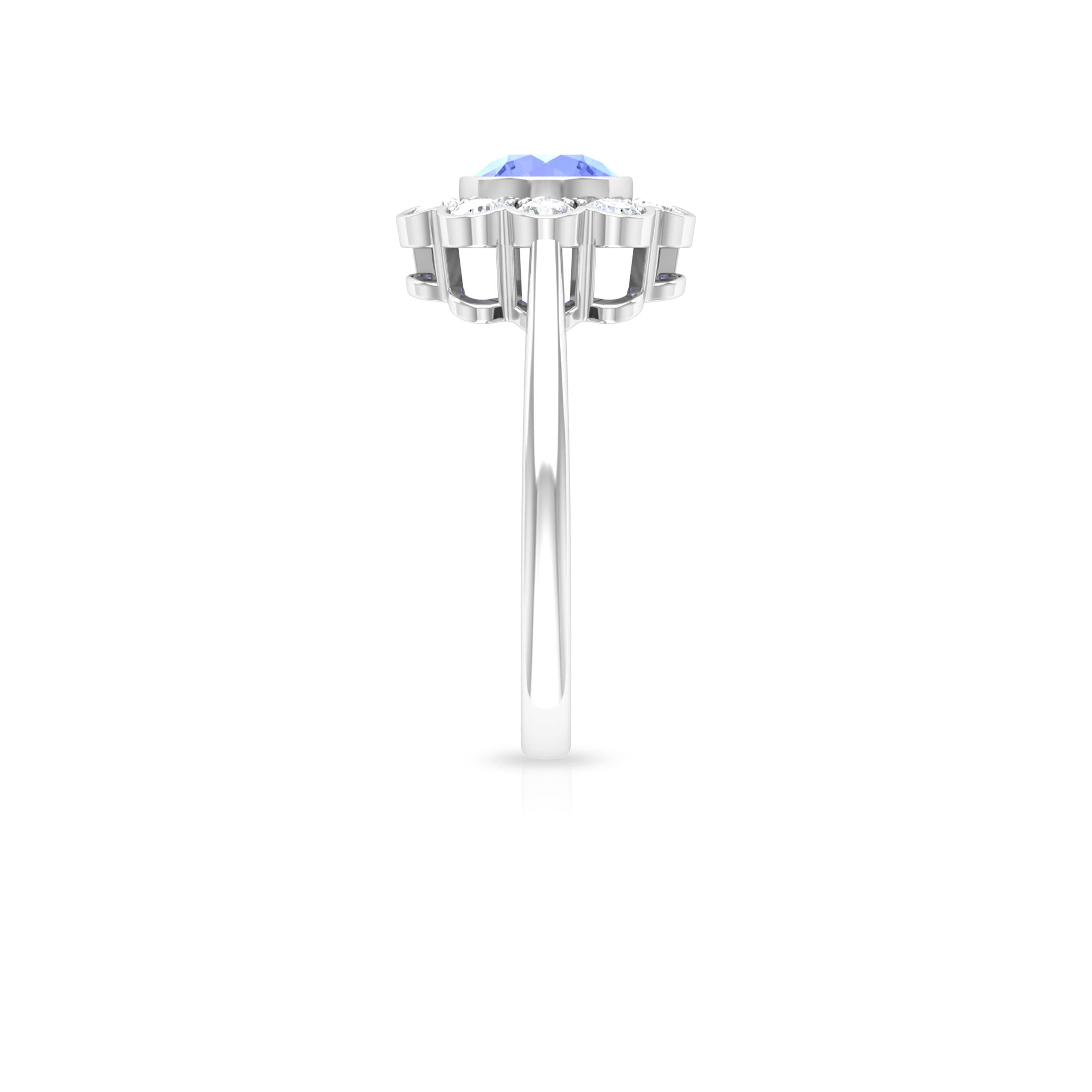 Bezel Set Tanzanite and Diamond Flower Halo Engagement Ring Tanzanite - ( AAA ) - Quality - Rosec Jewels