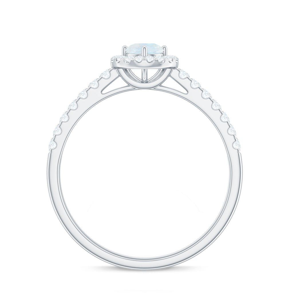0.75 CT Moonstone and Diamond Halo Engagement Ring Moonstone - ( AAA ) - Quality - Rosec Jewels