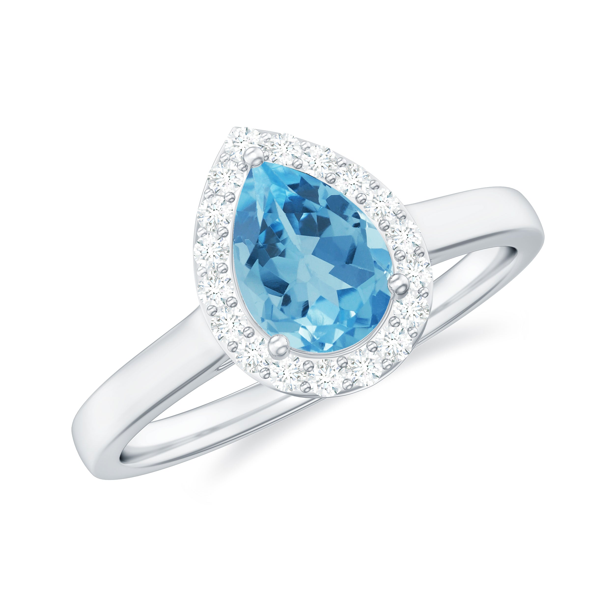 Teardrop Swiss Blue Topaz Ring with Diamond Accent Swiss Blue Topaz - ( AAA ) - Quality - Rosec Jewels