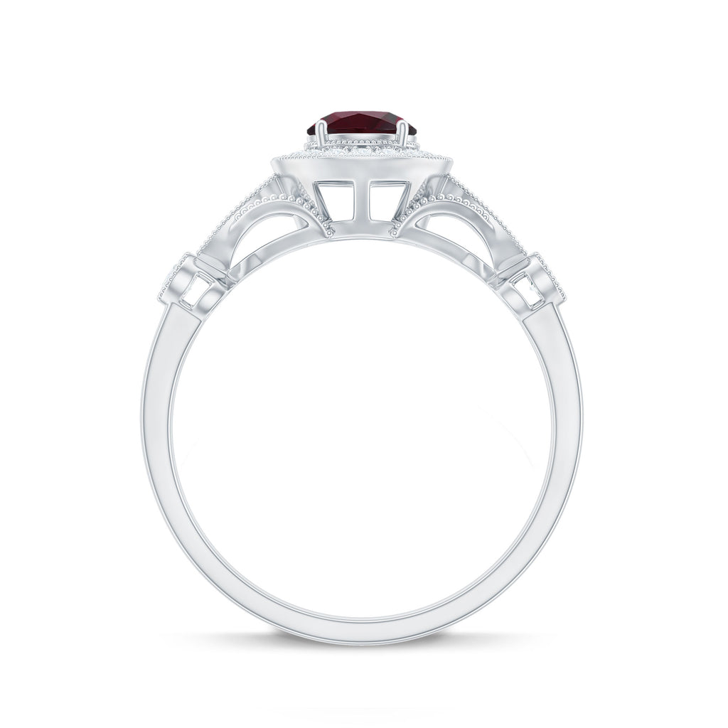 1 CT Antique Rhodolite and Diamond Engagement Ring with Milgrain Details Rhodolite - ( AAA ) - Quality - Rosec Jewels
