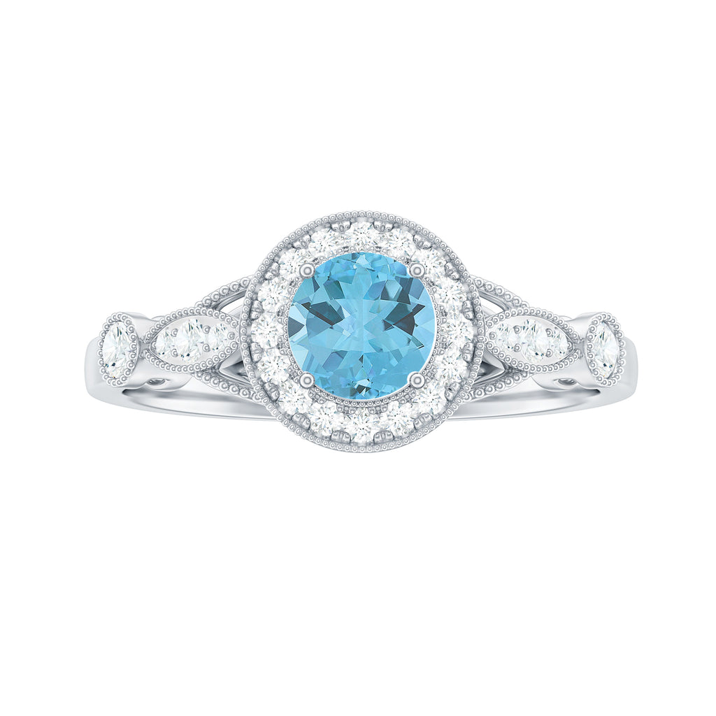 1 CT Antique Sky Blue Topaz and Diamond Engagement Ring with Milgrain Details Sky Blue Topaz - ( AAA ) - Quality - Rosec Jewels