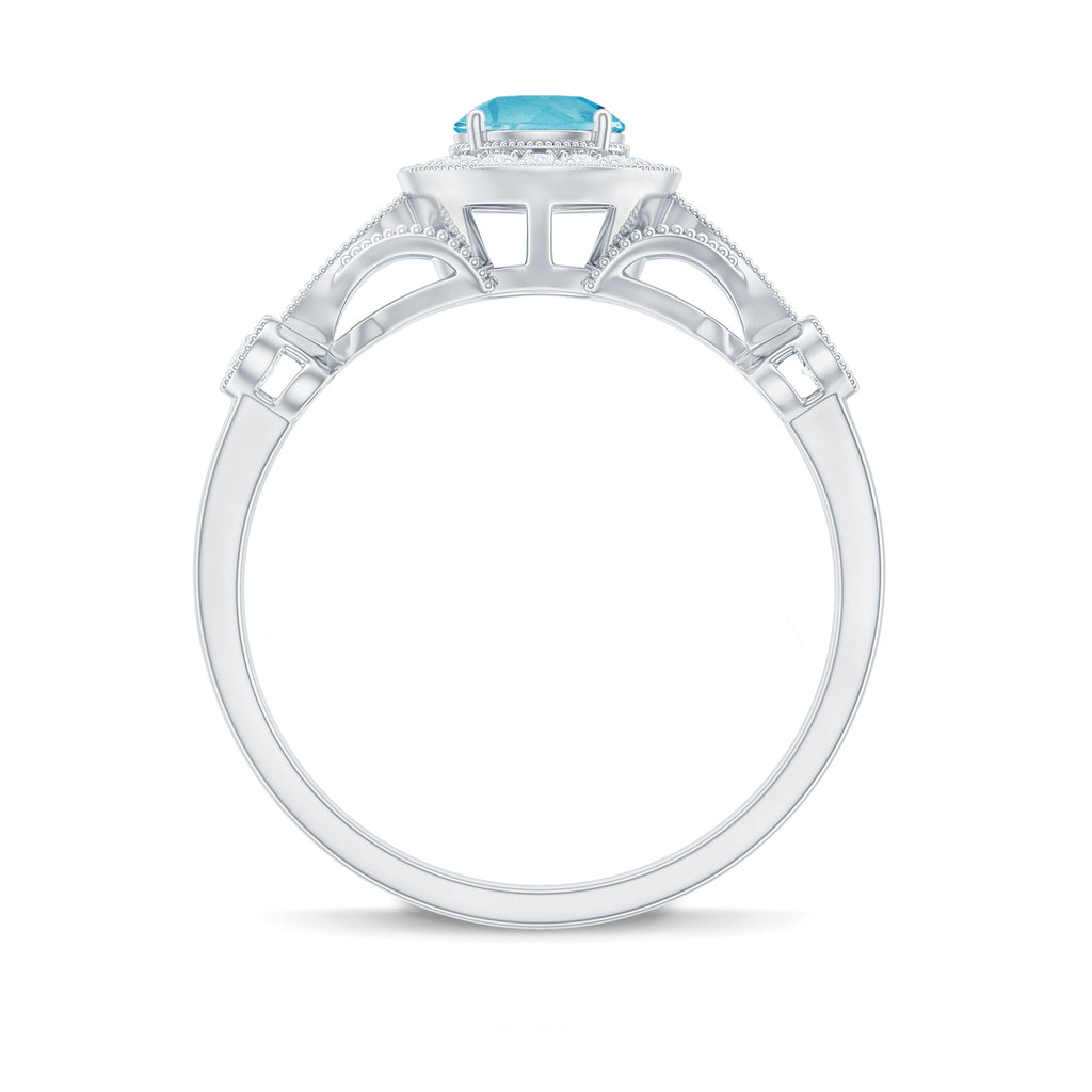 1 CT Antique Sky Blue Topaz and Diamond Engagement Ring with Milgrain Details Sky Blue Topaz - ( AAA ) - Quality - Rosec Jewels