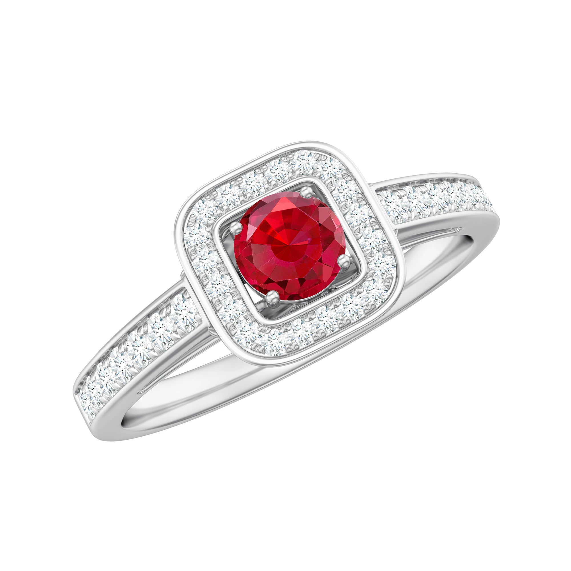 1 CT Vintage Style Created Ruby Halo Engagement Ring with Diamond Lab Created Ruby - ( AAAA ) - Quality - Rosec Jewels