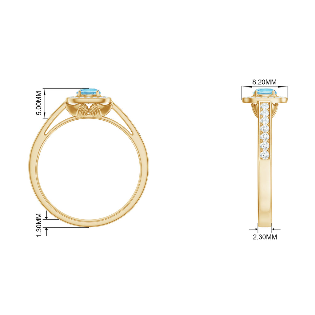 3/4 Carat Round Aquamarine and Diamond Halo Promise Ring Aquamarine - ( AAA ) - Quality - Rosec Jewels