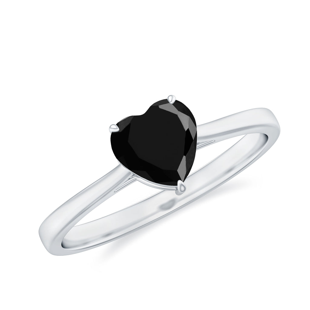 1 CT Heart Shape Black Onyx Solitaire Ring in Claw Setting Black Onyx - ( AAA ) - Quality - Rosec Jewels