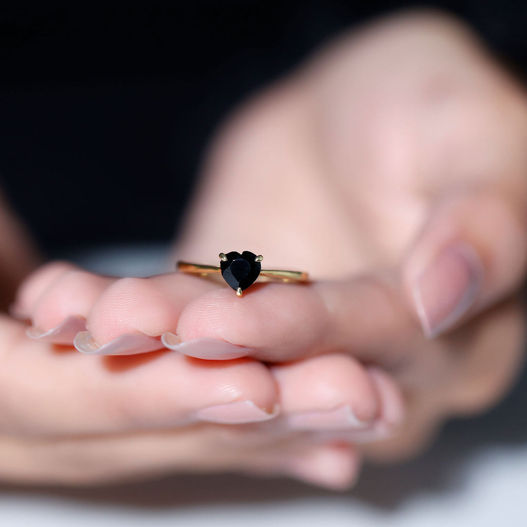 1 CT Heart Shape Black Onyx Solitaire Ring in Claw Setting Black Onyx - ( AAA ) - Quality - Rosec Jewels