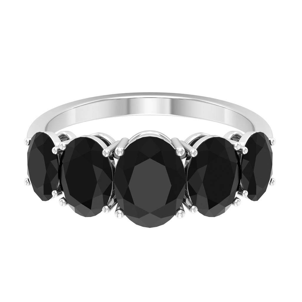3.25 Carat Oval Black Onyx 5 Stone Engagement Ring Black Onyx - ( AAA ) - Quality - Rosec Jewels