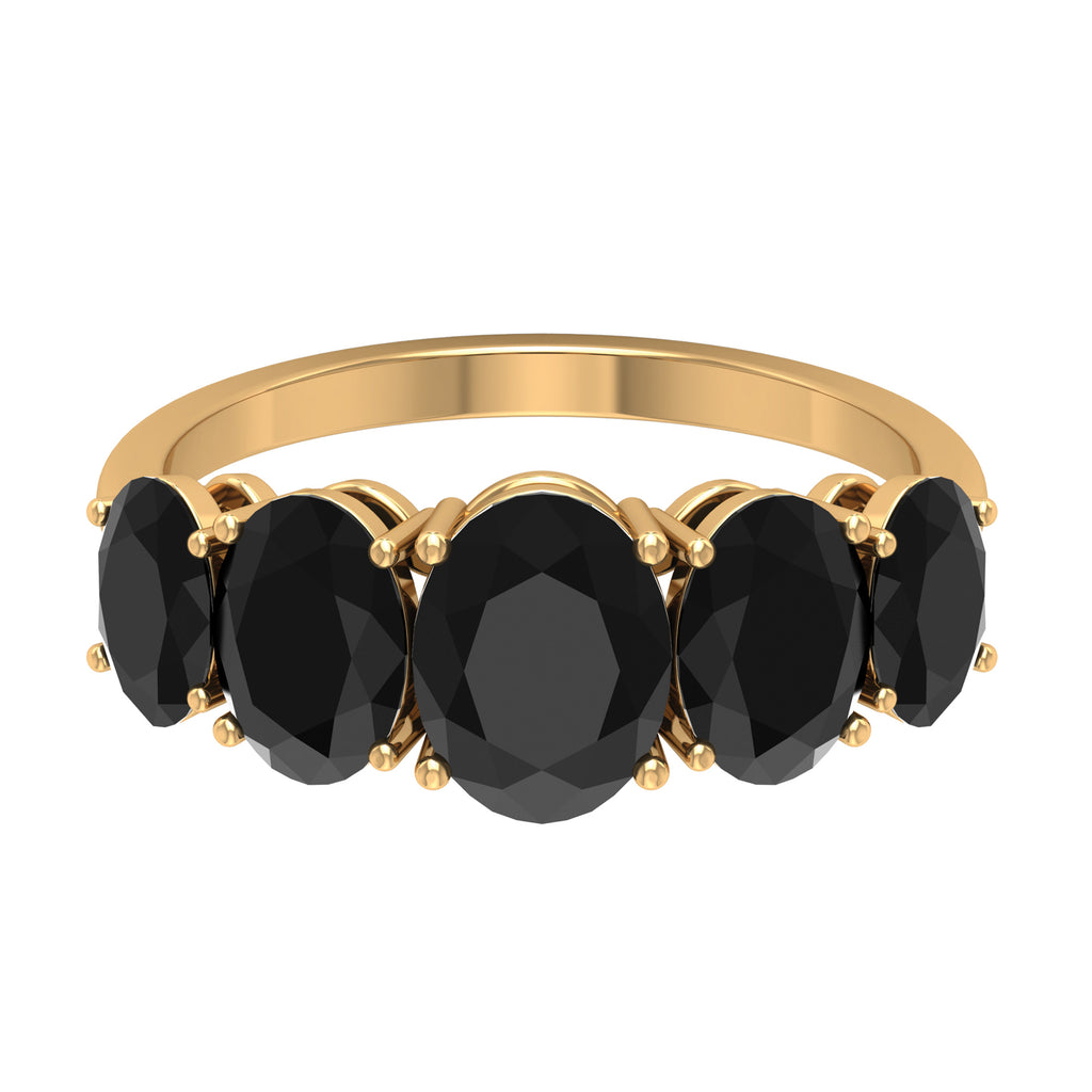 3.25 Carat Oval Black Onyx 5 Stone Engagement Ring Black Onyx - ( AAA ) - Quality - Rosec Jewels