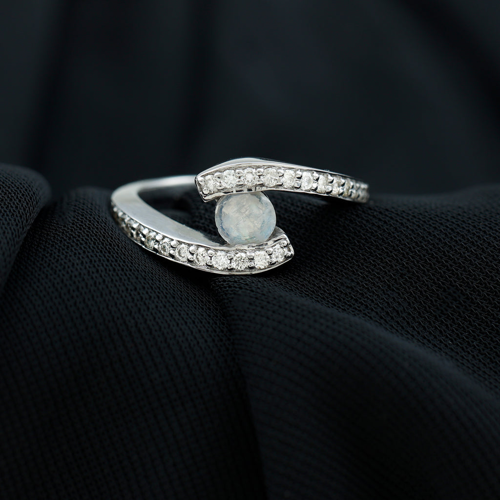 Moonstone Bypass Engagement Ring with Diamond Moonstone - ( AAA ) - Quality - Rosec Jewels