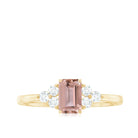 1 CT Emerald Cut Morganite Solitaire Ring with Diamond Trio Morganite - ( AAA ) - Quality - Rosec Jewels