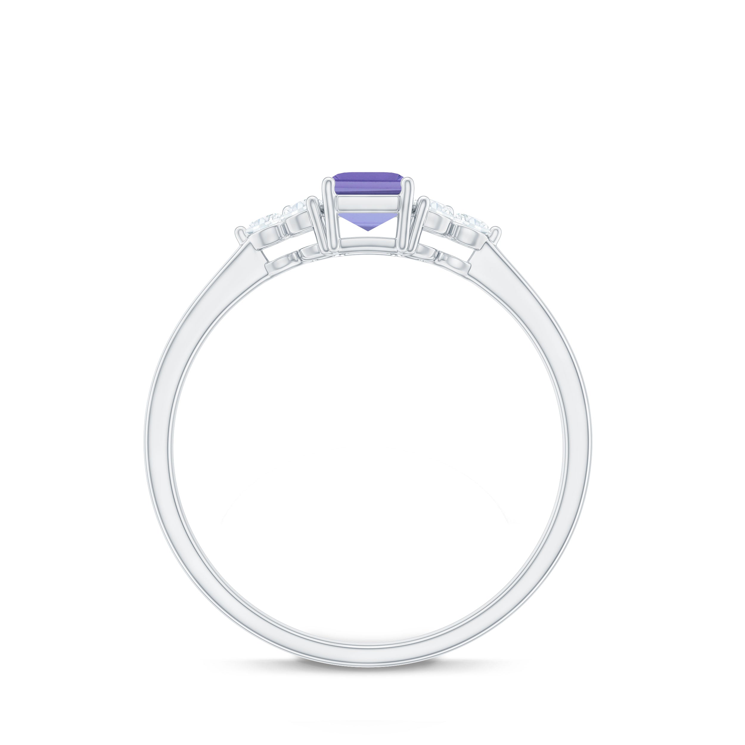 Octagon Cut Tanzanite Solitaire Ring with Diamond Trio Tanzanite - ( AAA ) - Quality - Rosec Jewels