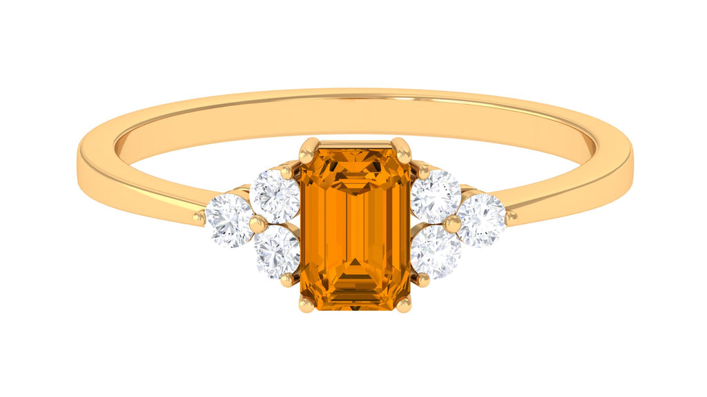 1 CT Octagon Cut Citrine Solitaire Ring with Diamond Trio Citrine - ( AAA ) - Quality - Rosec Jewels