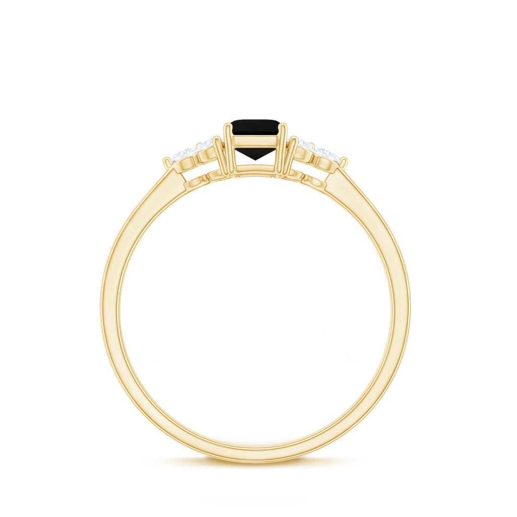 Emerald Cut Created Black Diamond Solitaire Ring with Diamond Trio Lab Created Black Diamond - ( AAAA ) - Quality - Rosec Jewels