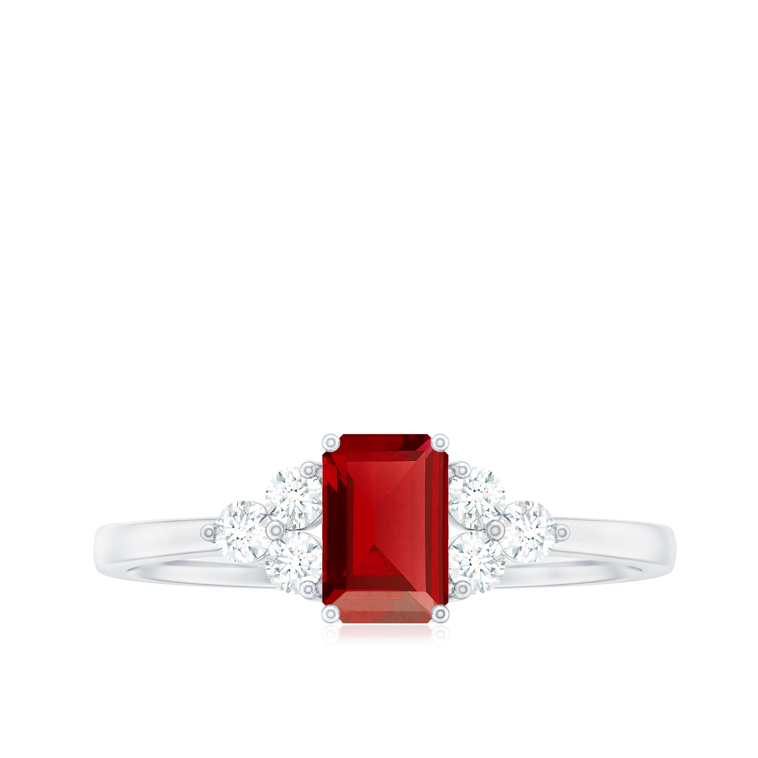 1 CT Octagon Cut Lab Grown Ruby Solitaire Ring with Diamond Trio Lab Created Ruby - ( AAAA ) - Quality - Rosec Jewels