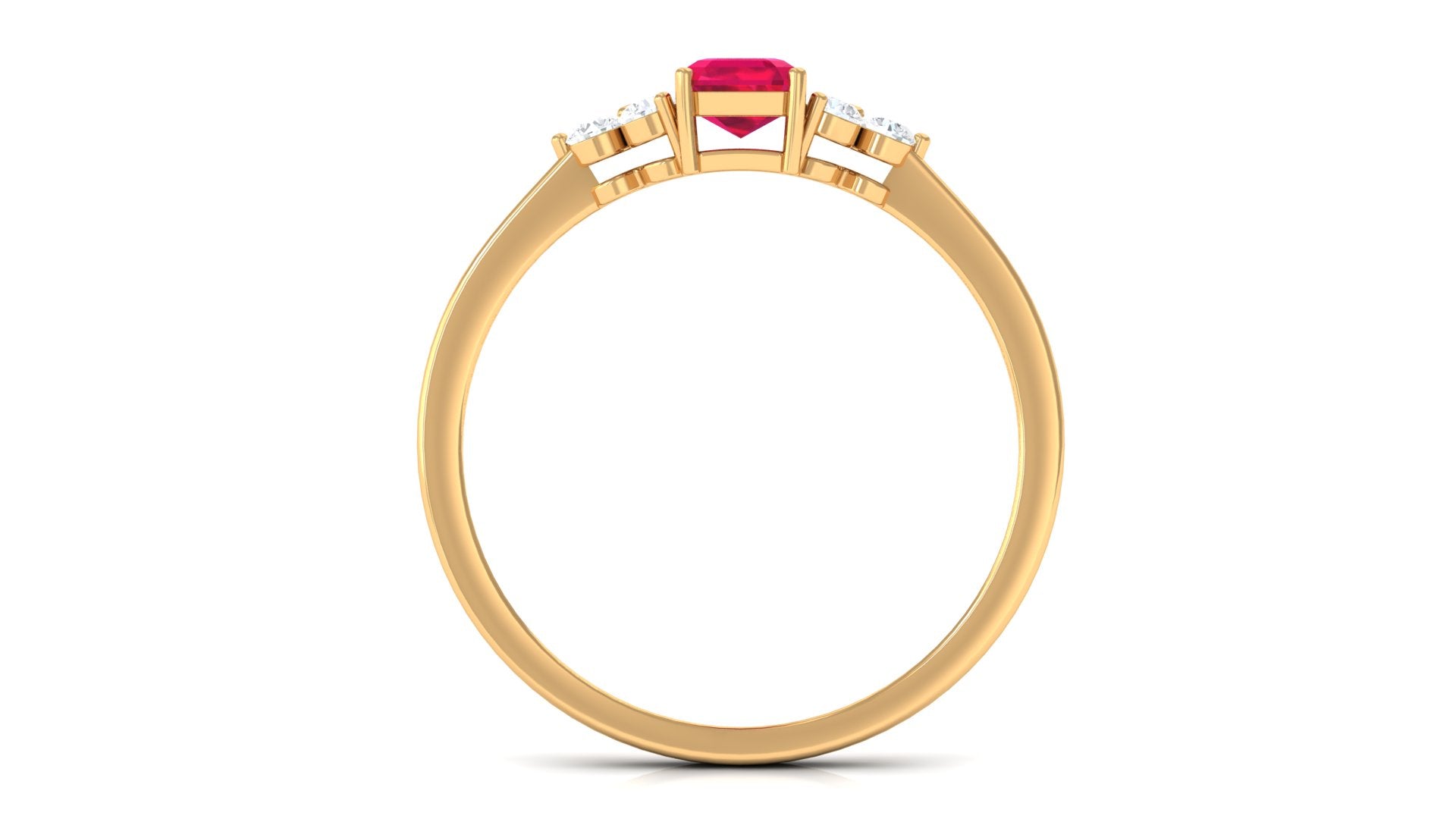 1 CT Octagon Cut Lab Grown Ruby Solitaire Ring with Diamond Trio Lab Created Ruby - ( AAAA ) - Quality - Rosec Jewels