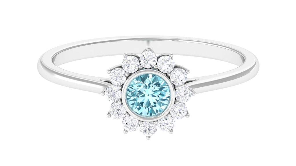 3/4 CT Minimal Aquamarine and Diamond Halo Promise Ring Aquamarine - ( AAA ) - Quality - Rosec Jewels