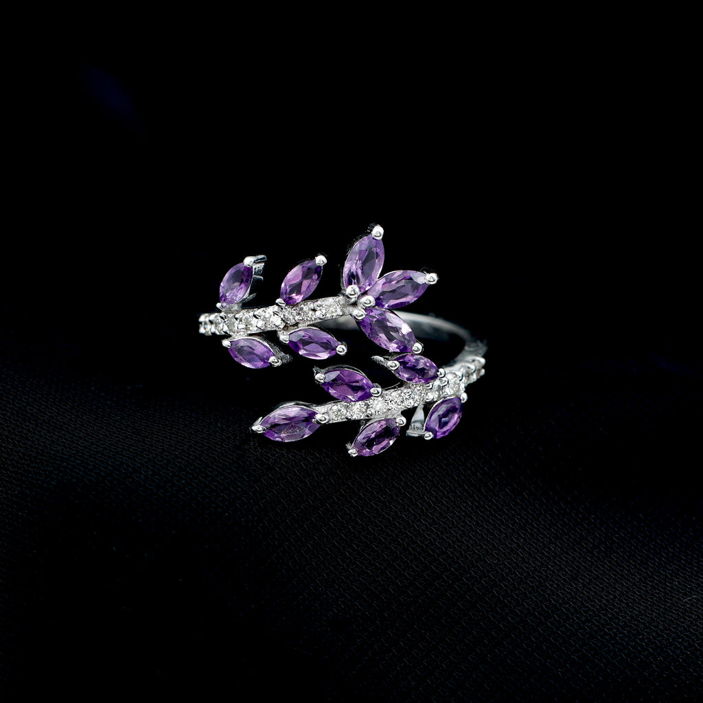 Amethyst and Moissanite Wrap Leaf Ring