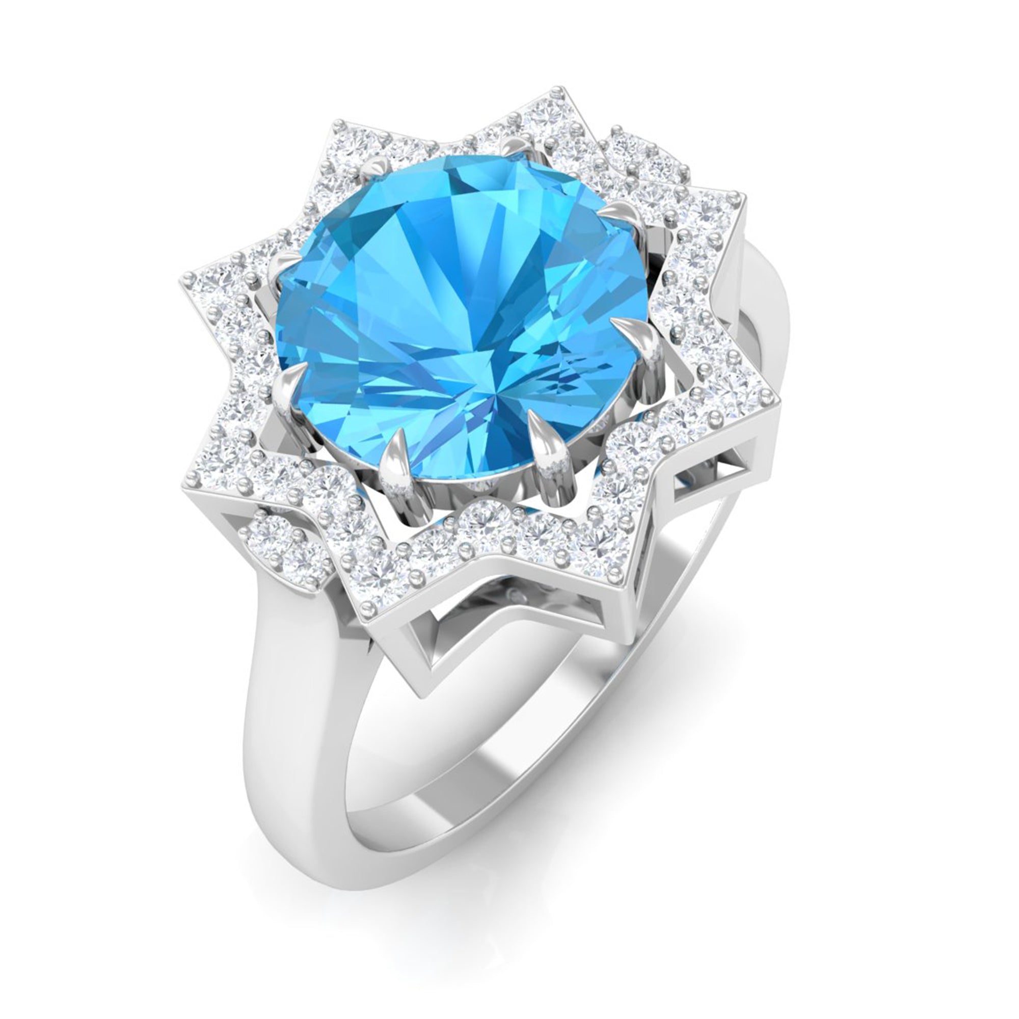Swiss Blue Topaz Star Shape Engagement Ring with Diamond Swiss Blue Topaz - ( AAA ) - Quality - Rosec Jewels