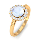 3/4 CT Natural Moonstone Engagement Ring with Diamond Accent Moonstone - ( AAA ) - Quality - Rosec Jewels