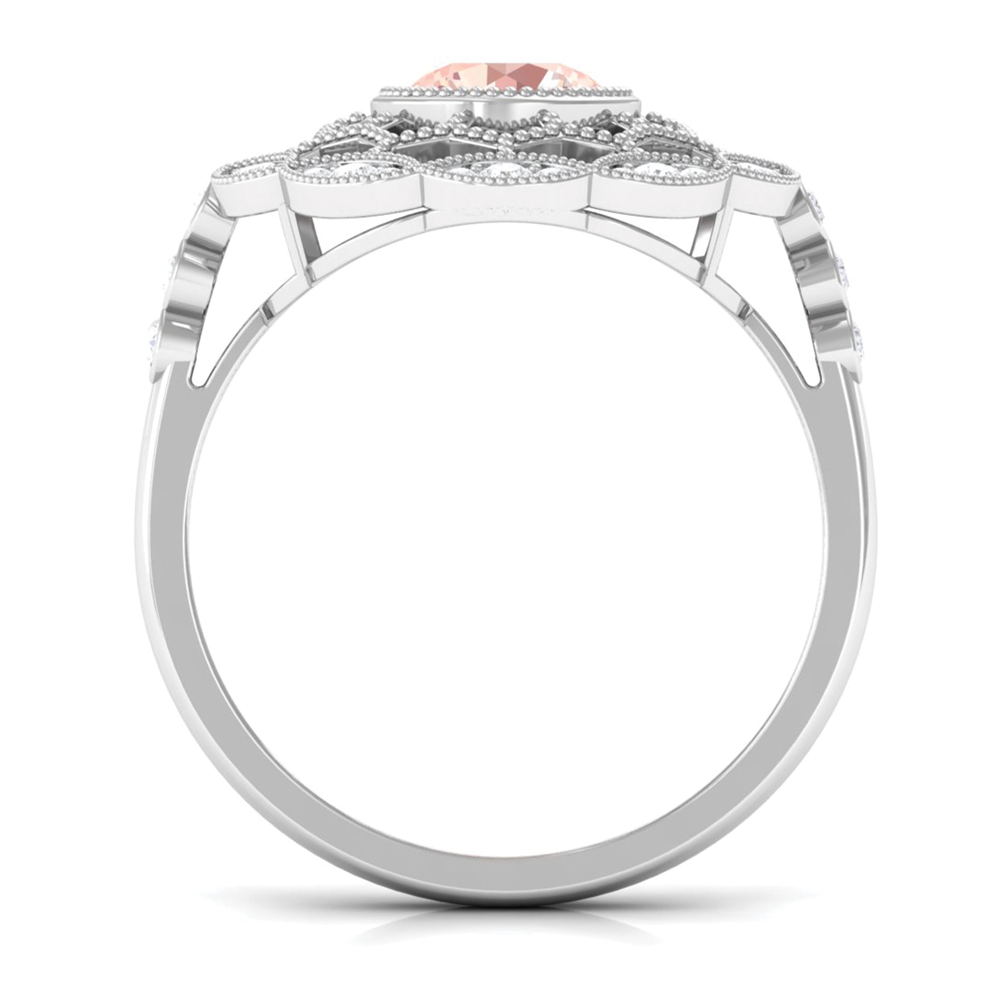 Morganite and Diamond Flower Statement Ring Morganite - ( AAA ) - Quality - Rosec Jewels