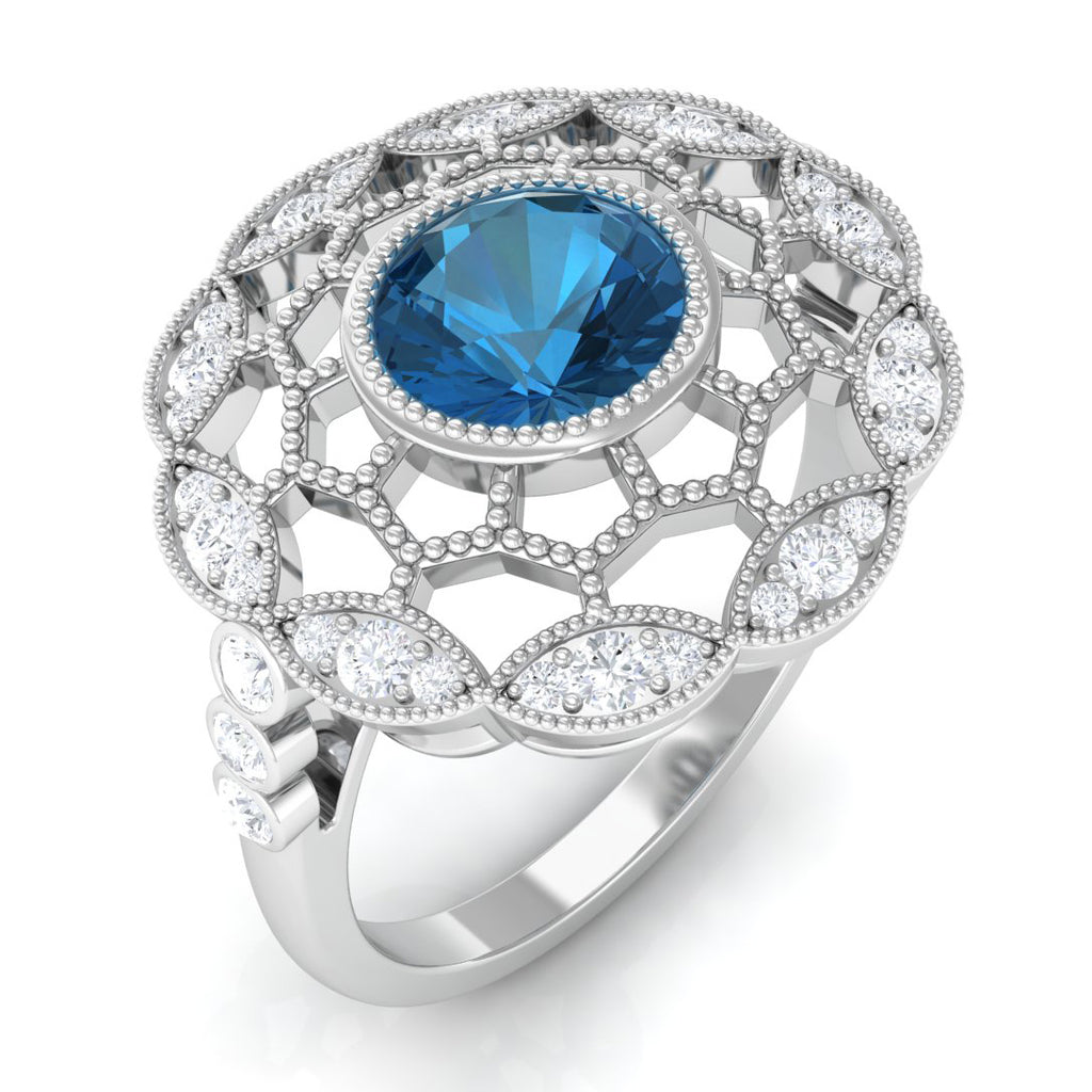 London Blue Topaz and Diamond Cocktail Engagement Ring London Blue Topaz - ( AAA ) - Quality - Rosec Jewels