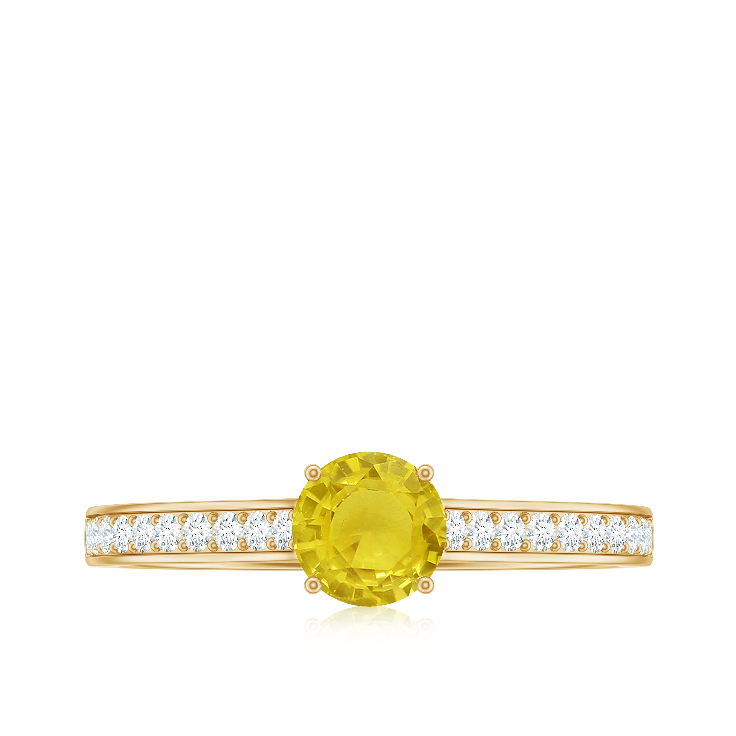 Round Yellow Sapphire Solitaire Engagement Ring with Diamond Yellow Sapphire - ( AAA ) - Quality - Rosec Jewels