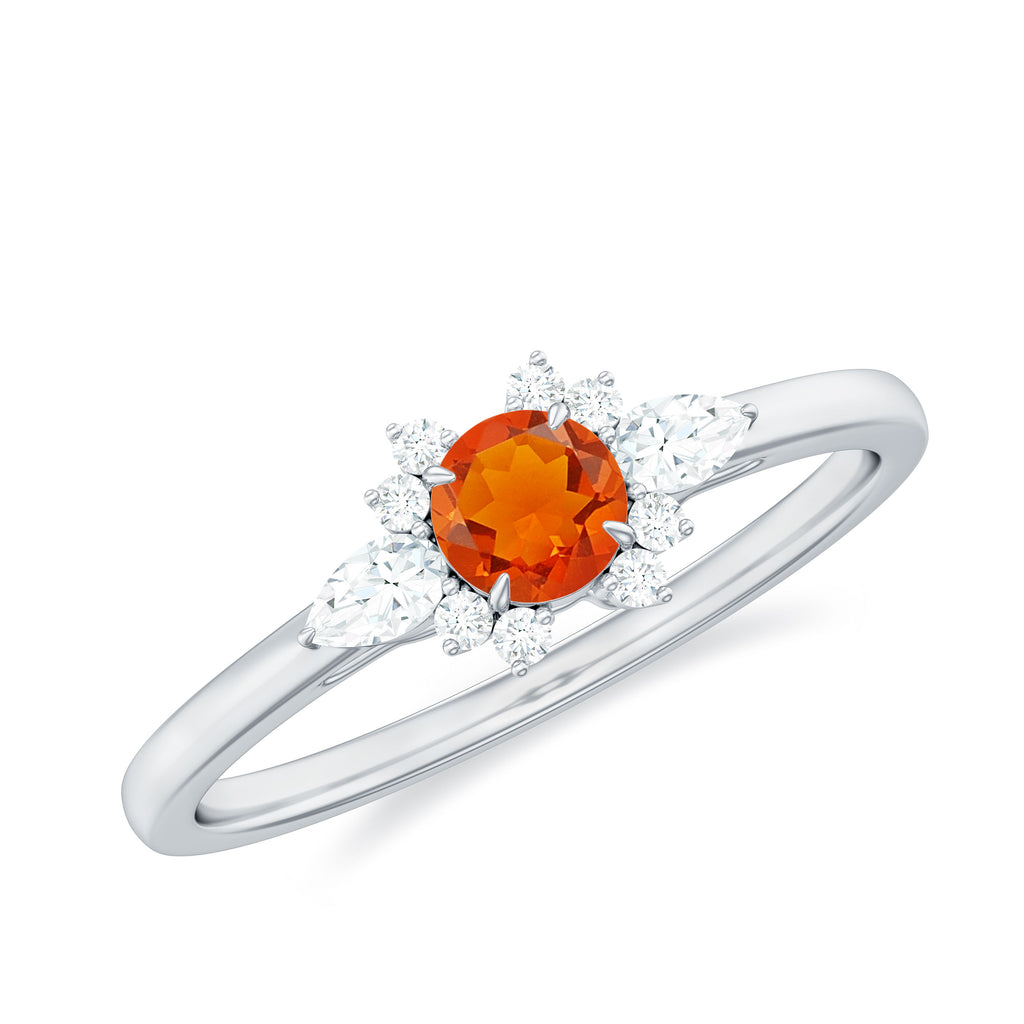 Claw Set Round Fire Opal and Diamond Promise Ring Fire Opal - ( AAA ) - Quality - Rosec Jewels