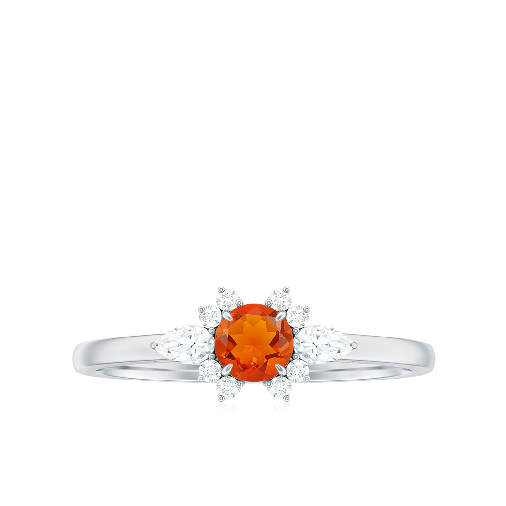 Claw Set Round Fire Opal and Diamond Promise Ring Fire Opal - ( AAA ) - Quality - Rosec Jewels