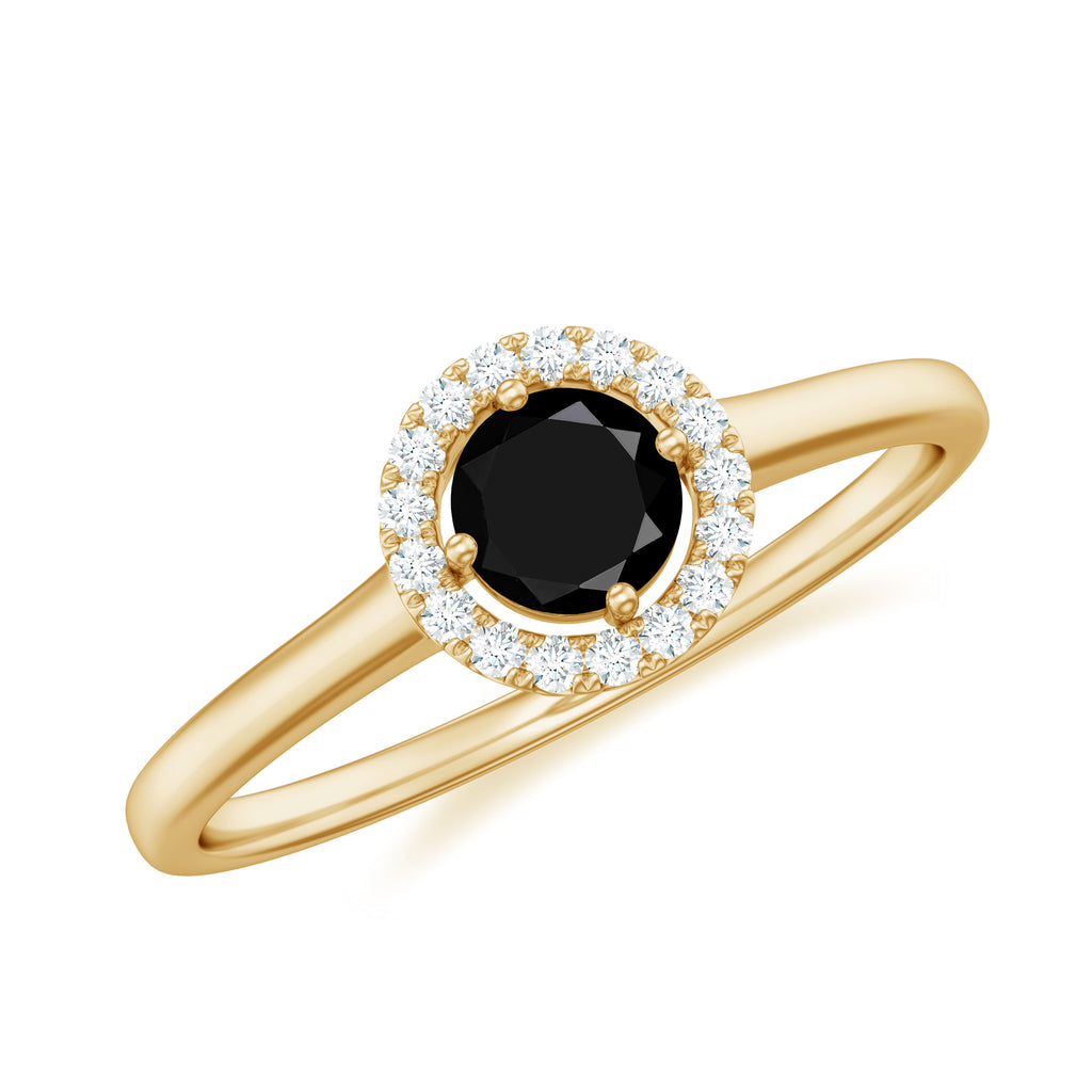 Black and White Diamond Floating Halo Engagement Ring Black Diamond - ( AAA ) - Quality - Rosec Jewels