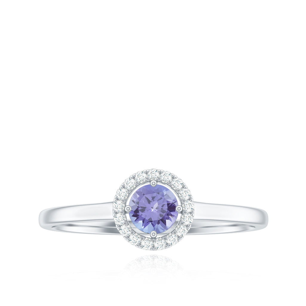 Natural Tanzanite Promise Ring with Diamond Halo Tanzanite - ( AAA ) - Quality - Rosec Jewels