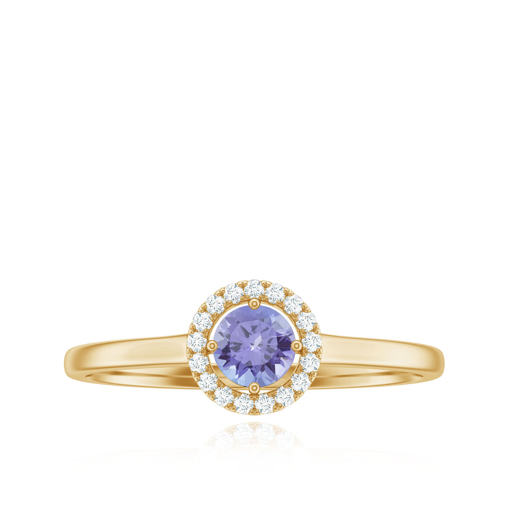 Natural Tanzanite Promise Ring with Diamond Halo Tanzanite - ( AAA ) - Quality - Rosec Jewels