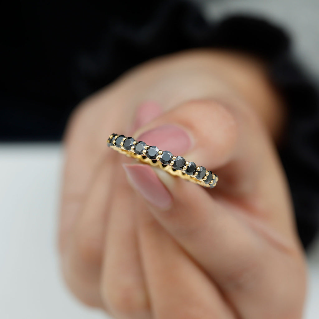 2 CT Round Black Spinel Full Eternity Ring in Gold Black Spinel - ( AAA ) - Quality - Rosec Jewels
