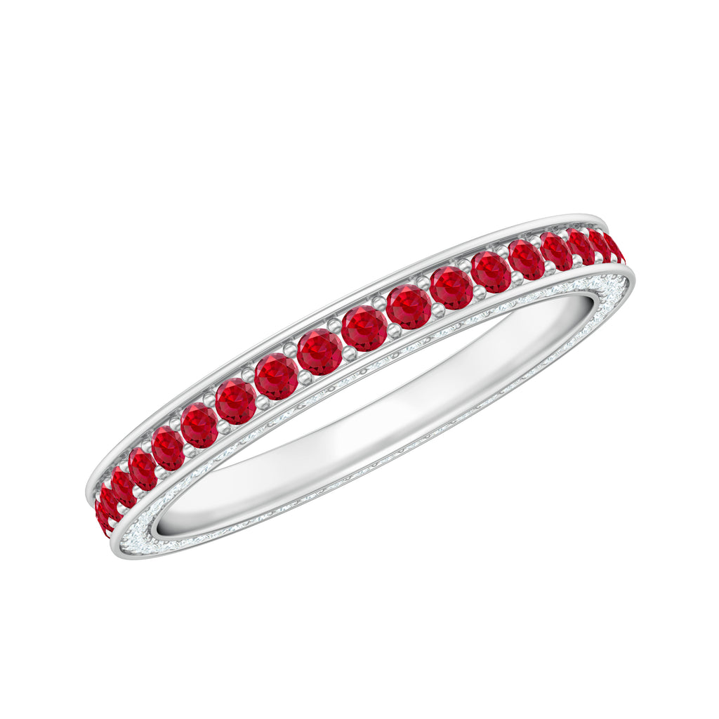 1 CT Lab-Created Ruby Eternity Band Ring with Moissanite Lab Created Ruby - ( AAAA ) - Quality - Rosec Jewels