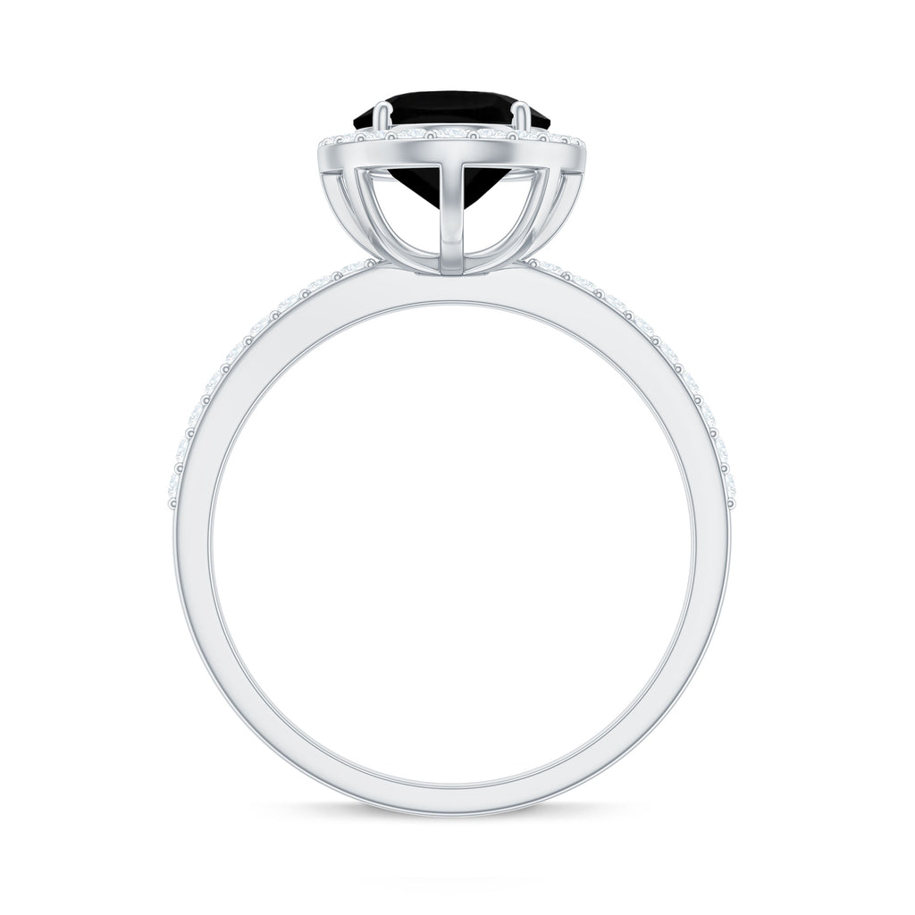 Rosec Jewels - Classic Oval Shape Black Onyx Ring with Diamond Halo