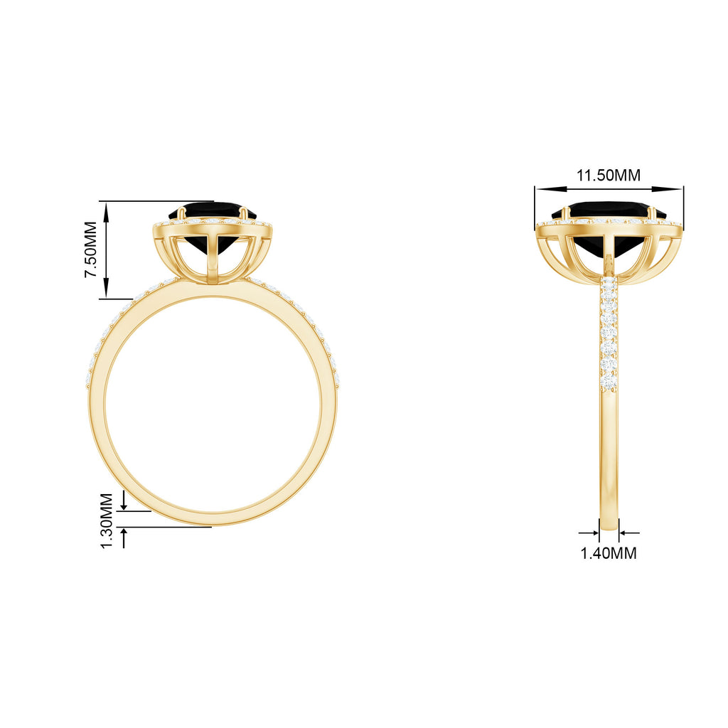 Rosec Jewels - Classic Oval Shape Black Onyx Ring with Diamond Halo