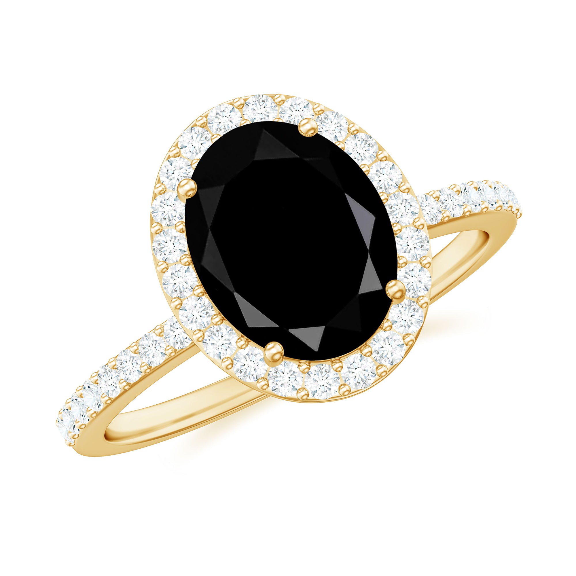 Oval Black Spinel and Diamond Classic Halo Engagement Ring Black Spinel - ( AAA ) - Quality - Rosec Jewels