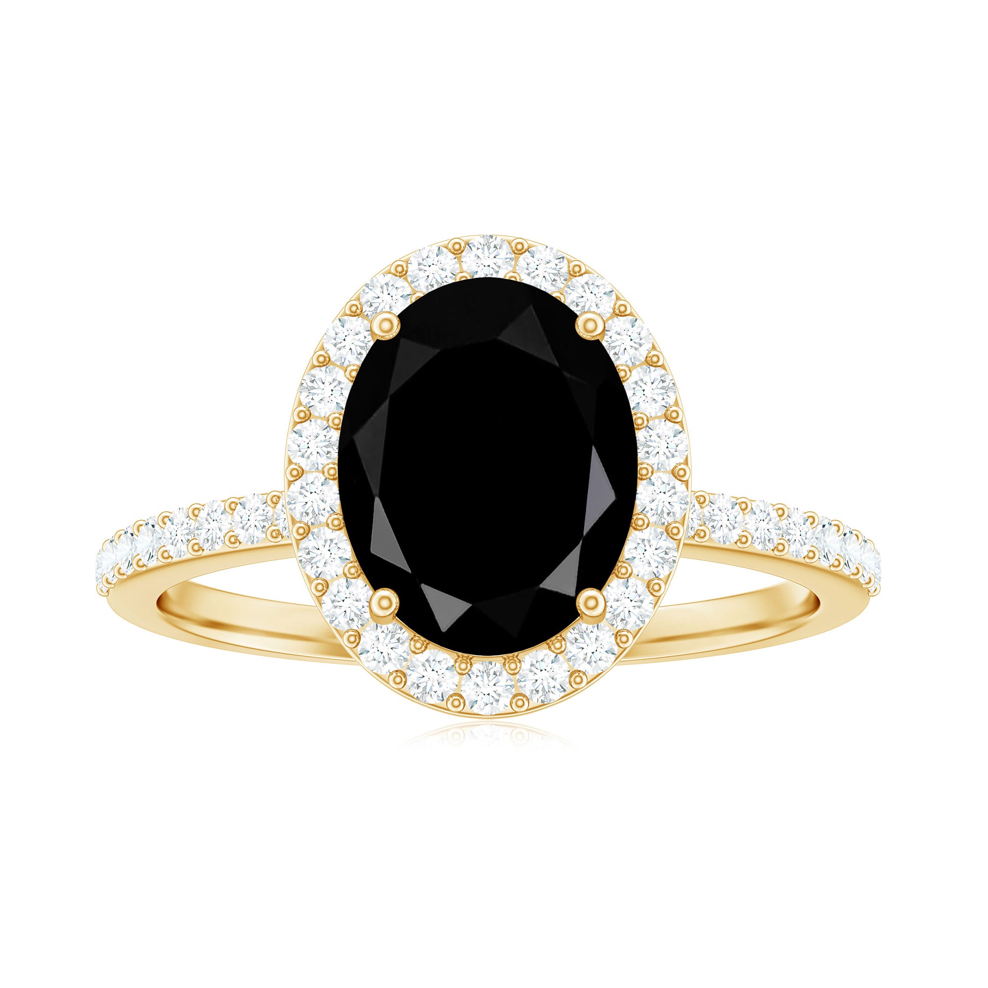 Oval Black Spinel and Diamond Classic Halo Engagement Ring Black Spinel - ( AAA ) - Quality - Rosec Jewels